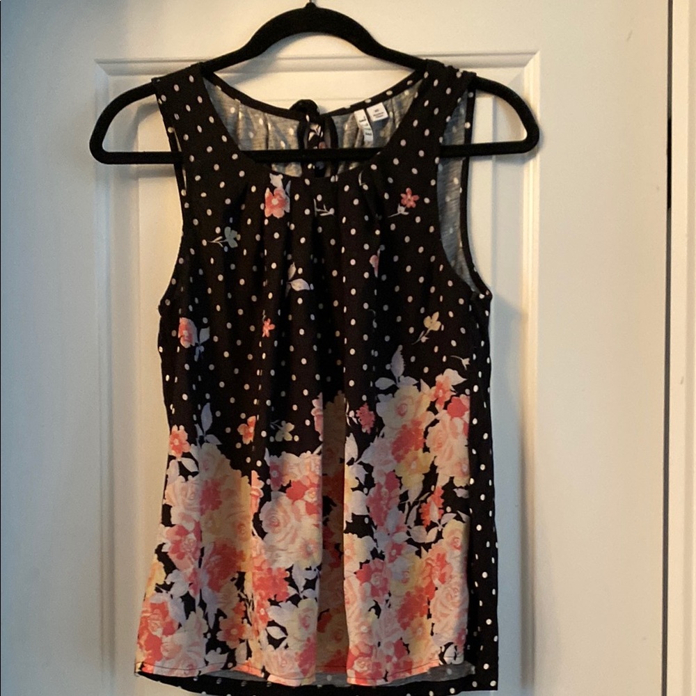 Floral Polka Dot Sleeveless Top - Black